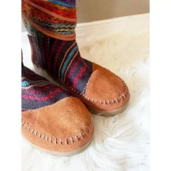 Toms Nepal cognac moccasin lace up Aztec boots size 7 - Picture 6 of 12